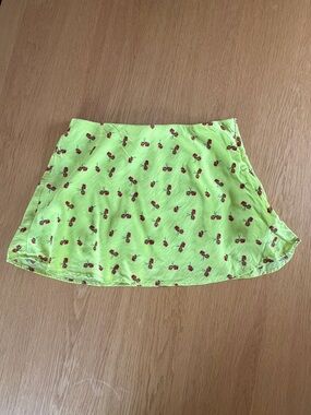 Neon Green with Red Flower Print Mini Skort